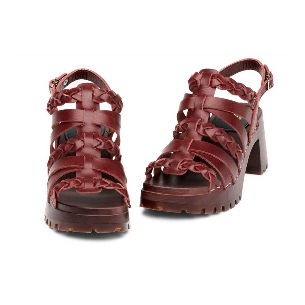 Swedish Hasbeens Madde Burgundy Braided Heels